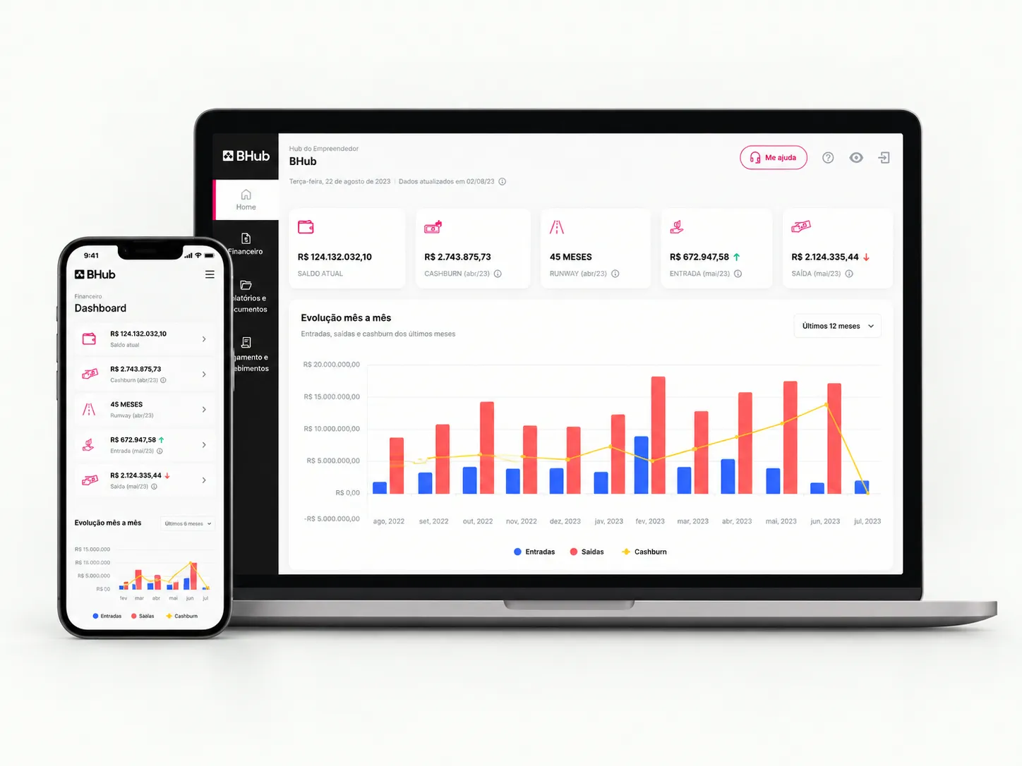 Duas versões do painel financeiro do Hub do Empreendedor da BHub
